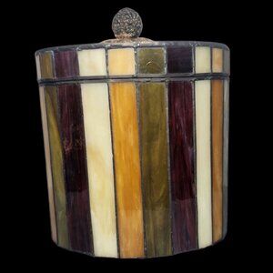 Stained Glass Soldered Container Vintage Cannister with Lid Multicolor